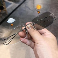 Korean Fashion Photochromic Glasses High-End Rectangular Glasses Metal Frame Anti-Blue Light Glasses