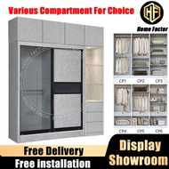 Sliding Door Wardrobe (FREE DELIVERY&INSTALL)Type D5 Glass Door Plywood Grey Wardrobe