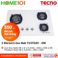 Tecno Glass Cooker Hob 3 Burners T23TGSV - Optic White - LPG / PUB - FREE INSTALLATION