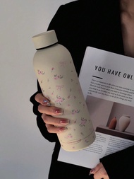 1pc Bow-Knot Rose & Floral Pattern Stainless Steel Double-Wall Insulated Water Bottle, 500ml/17oz Va