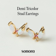 Sonora Demi Tricolor Stud Earrings, Rhapsody Collection, 18K Gold Plated 925 Sterling Silver