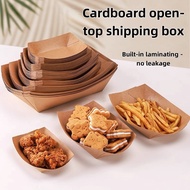 50pcs Heavy-Duty Kraft Paper Snack Boat Box - Oil-Proof Open Tray for BBQ Wings Potato Chips