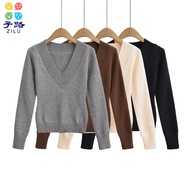 rodeo sweater sweater women sweater korean style Zilu Narrow Waist V-Neck Sweater - Stylish & Slende