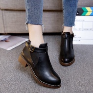 AG1 Women Ankle Boots Fashion Black Low Heel Boots