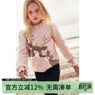 Ready Stock UK next Girl Baby Girl Cute Christmas Deer Sequined Lace Collar Sweater Knitwear Pullove