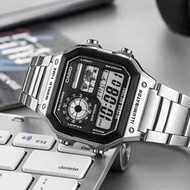 CASIO卡西歐手表男小方塊運動時尚手表多功能手表鋼AE-1200WHD-1A