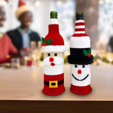 2x Wine Bottle Covers Dress Christmas Decoration Adorable knitted Wine Accessories for Pub Holiday X