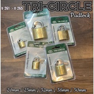 TRI-CIRCLE 261/262/263/264/265 Brass Padlock + 3 Brass Key 20mm/25mm/32mm/38mm/50mm Kunci Lock
