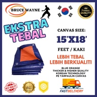EKSTRA TEBAL 15X18 FT Blue Orange Waterproof Canvas Tarpaulin Sheet Canopy Camping Kanvas Khemah