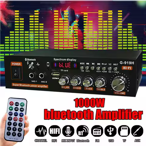 G919H 1000W Home Car Power Amplifiers 2 Channel Bluetooth Surround Sound FM USB Remote Control Mini 