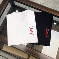 HOT_YSL 2024 Half-sleeved T-shirt Simple Print European And American Men And Women Short-sleeved Loose Fashion Versatile