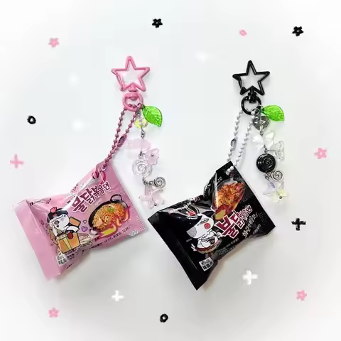 Buldak Ramen Keychain Korean Spicy Noodle Pendant Cute Snack Bag Charm for Bag Shin Ramyun Key Ring 