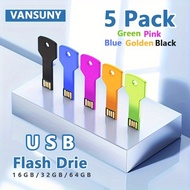 5 Packs 64GB/32GB/16GB USB Flash Drive 2.0 Metal Memory Stick Key Shape Pendant Laptop Classmates Cl