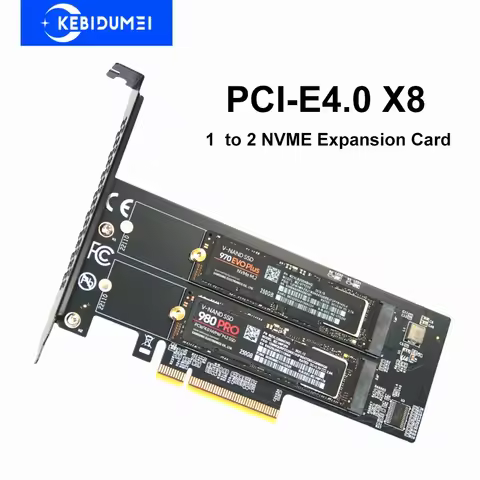 1 to 2xNVME Expansion Card PCle4.0 X8 for M.2 NVMe SSD PC Motherboard X1 X4 X8 Expansion Card PCIe 3