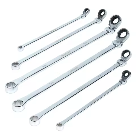 EZARC 6pcs Ratchet Adjustable Wrench Set 8mm 10mm 13mm 15mm 18mm 19mm, CRV Extra Long Automotive Bic