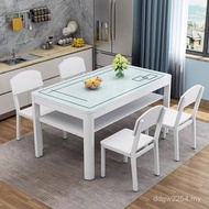 Tempered Glass Small Apartment Double-Layer Dining Table Simple 6-Person Dining Table Combination 4-