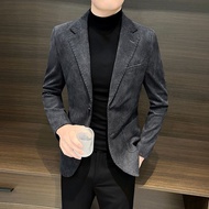 Áo blazer ấm thường ngày cổ điển Hàn Quốc nam com-lê vải nhung dày