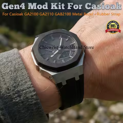 Mod Kit For Casioak GA2100 GA2110 Stainless Steel Metal Bezel Rubber Strap Gen4 for Casioak GAB2100 