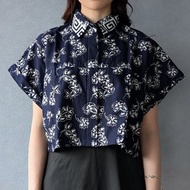 印尼蠟染可愛少女風短版襯衫 PUPUT - 藍花花 - PUP035