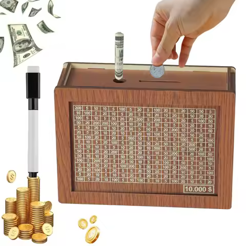 Saving Money Box Dollar Piggy Bank Decorative Bank Box Retro Reusable Wooden Box 10000 Saving Challe