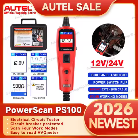 Newest Autel PowerScan PS100 Electrical System Diagnosis Tool Circuit AVOmeter Tester With Flashligh