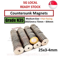 25x3-4mm Magnet Countersunk - OD25 x Thk3- ID4mm N35 Neodymium Screw Counter Sunk Neo Magnet  - Pair