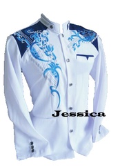 jasco jasko pria baju jas koko dewasa lengan panjang bordir terbaru 2024 warna putih kombinasi biru