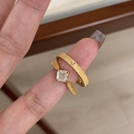 Princess Square 1.5ct Brushed Diamond Ring Ring Retro Style Light Luxury Niche Design Medieval Open 