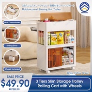 ODOROKU Slim Storage Rolling Cart with Wheels 3-Tier Snack Storage Cabinet Plastic Utility Cart Mult