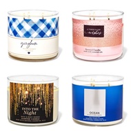 Bath And Body Works 3 Wick Candle Ocean, Thousand Wishes, Into The Night, Gingham