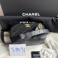香奈兒隱藏版 chanel 經典黑金荔枝牛皮 黑魚子醬皮革 相機腰包