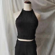 INS Bloggers Same Style Womens Furry Knitting Camisole Exposed Navel Silm Slimming Short Top Aa813
