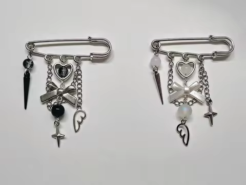 Matching Black & White Bag Pins | Monochrome Accessories | Handmade Brooch Charms | Grunge | Cute Gi