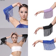 CHERRY3WK Latin Dance Fringed Sleeves, Drilling Rhinestone Solid Color Women's Arm Sleeves, Portable