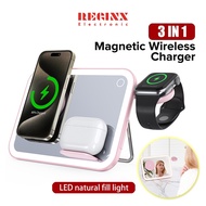 Magnetic Wireless Charger 3 in 1 15W Qi Wireless Fast Charging Dock Station LED makeup mirror nightl