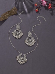 3入組復古風格的心形假珍珠鈴鐺耳環和項鍊,為女性帶來日常佩戴