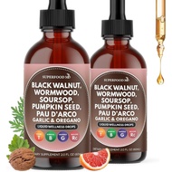 Wormwood Black Walnut Cleanse for Humans Drops Liquid Soursop Garlic Pumpkin Seed PAU D'Arco Oil of 