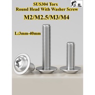 [CB-MHLS] SUS304, Torx Round Head With Washer Screw, M2/M2.5/M3/M4, Torx Pan Head With Washer Anti T