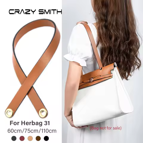 CRAZYSMITH 100% Genuine Leather Bag Strap For Hermes Herbag 31 Short Shoulder Straps 110CM Modified 