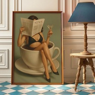Coffee Station Art - Trendy Poster featuring Sexy Martini and Coffee Cup - Feminist Wall Art - Espre