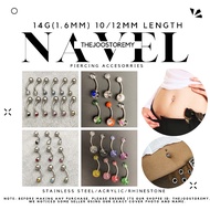 TheJoostoreMY 14G 10/12mm Belly Navel Piercing in Stainless Steel/Acrylic/Rhinestone