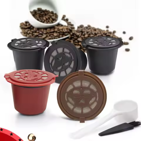 6-3PCS Refillable Capsules for Inissia/Lattissima Coffee Capsules Reusable Filter with Spoon Brush C