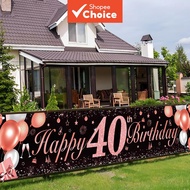 40th Birthday Women Decoration – Aluminum Foil Balloons – Black Rose Gold Happy Birthday Banner Set 