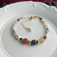 珍珠與天然石手鍊 長度可調 極光23水晶 黑碧璽 橙月光 閃光石