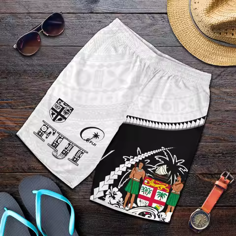 Fiji Flag Graphic Beach Shorts For Men FIJI 3D Printed Board Shorts Summer Casual Vacation Short Pan
