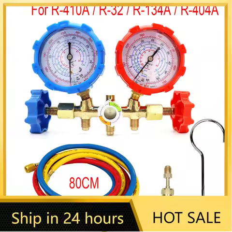 R410a 3 Way AC Diagnostic Manifold Gauge Set for Freon Charging Fits R32 R410a R-404A R-134a Refrige