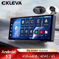 EKLEVA กล้องติดรถยนต์อัตโนมัติแอนดรอยด์10.26นิ้ว Carplay ADAS 4G อุปกรณ์นำทางจีพีเอส Android 13 RAM