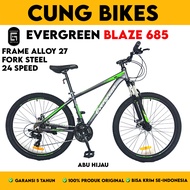 SEPEDA GUNUNG MTB 27.5 INCH EVERGREEN TYPE BLAZE 685 FRAME ALLOY INNER CABLE 24 SPEED FORK SUSPENSIO