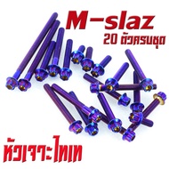 น็อตเลสชุด แคร้งเครื่อง เอ็มสแรส /น็อตสแตนเลส แคร้งเครื่องไทเท YAMAHA รุ่น m-slaz ( 20 ตัวครบชุด ซ้า