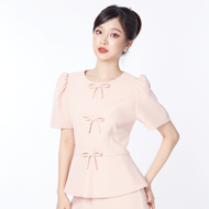 Miss office เสื้อคอกลมแขนพองแต่งโบว์ (MT-318)